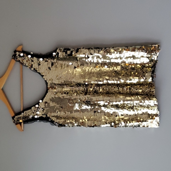 Zara Tops - Zara Basic Gold Silver Black Sequin Discs Scoop Neck Tank Top Medium